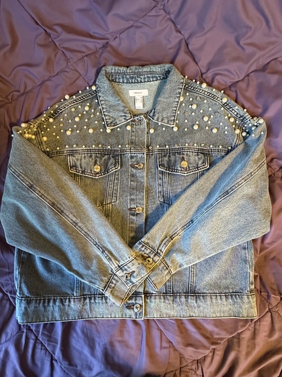 Jackets & Blazers - Forever 21 pearl and rhinestone denim jacket